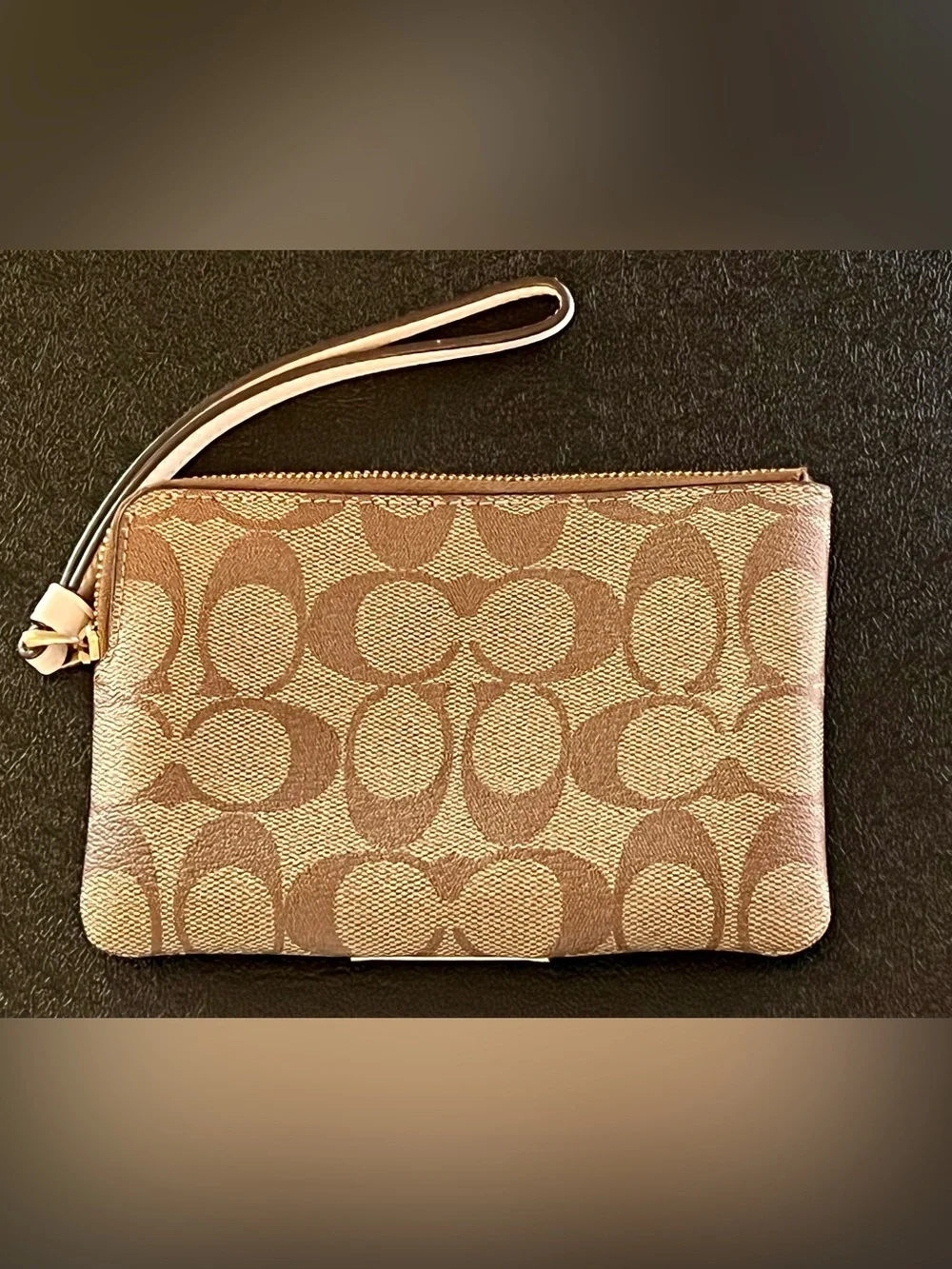 Coach Signature Canvas Wristlet in Brown and Cream - Picture 4 of 5
